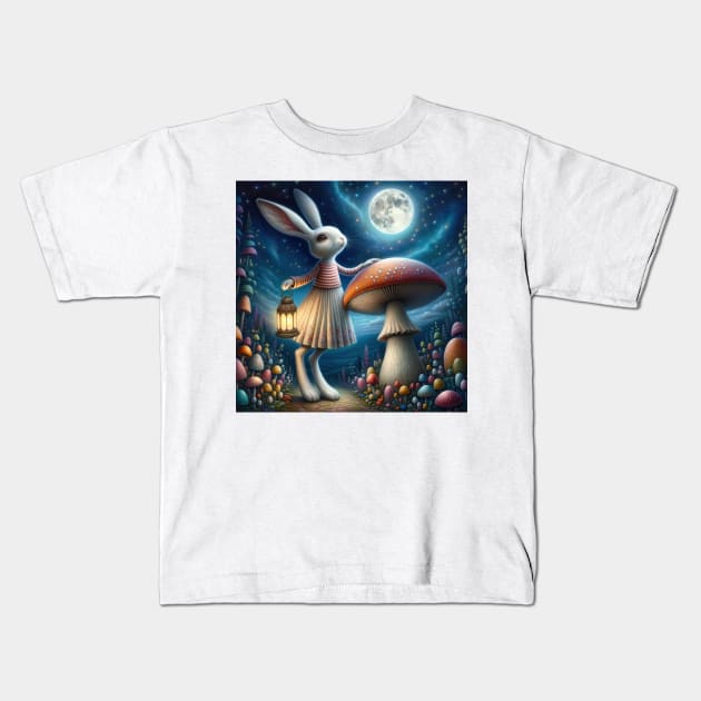 Moonlit Whispers and Rabbit Wishes Kids T-Shirt by TooplesArt